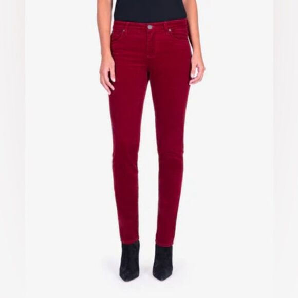 KUT Mia Toothpick Skinny Red Velvet Jeans size 2 Burgundy Red Wine - Picture 4 of 6